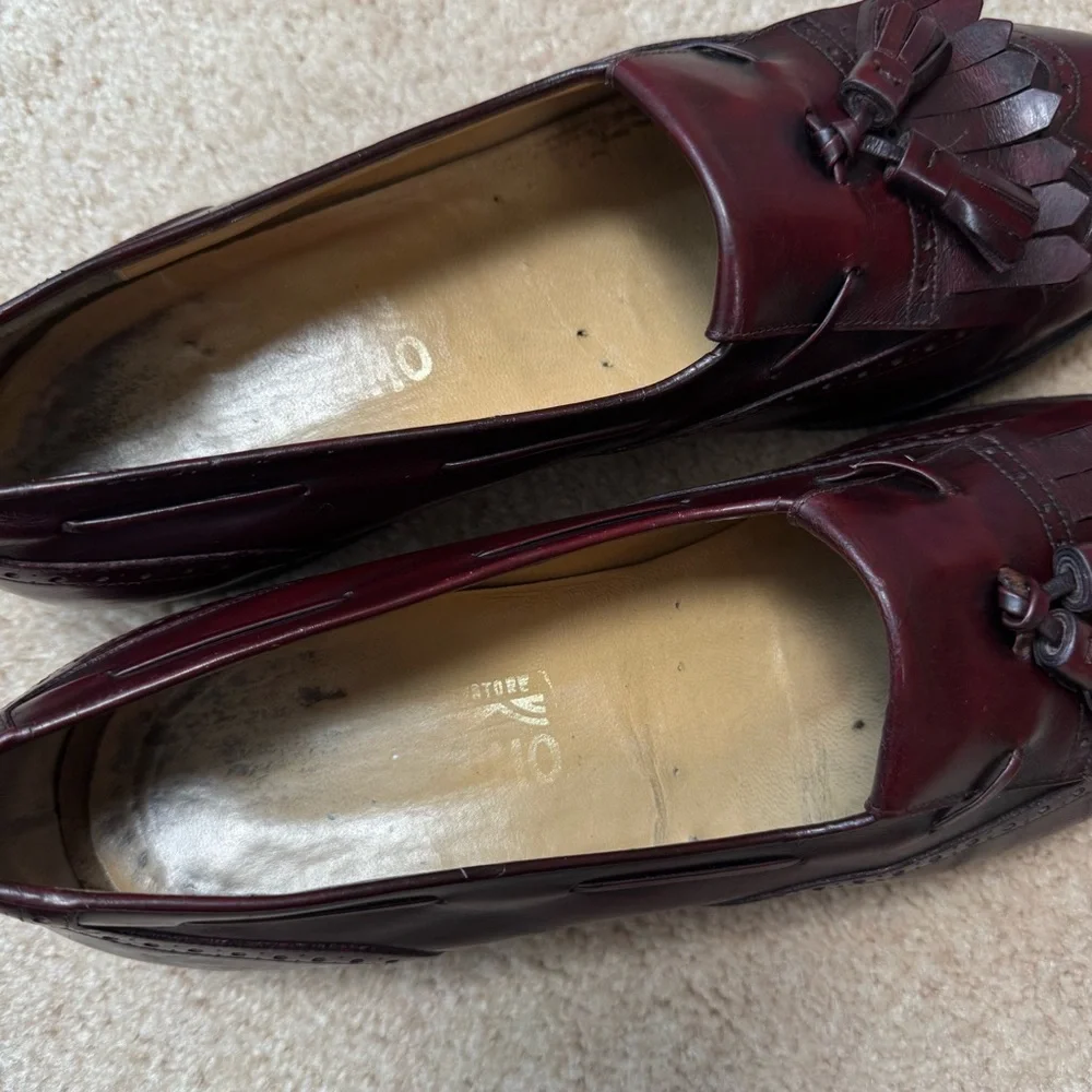 SALVATORE FERRAGAMO Mens Lucas Oxblood Kiltie Wing Tip Tasseled Loafers 11.5D